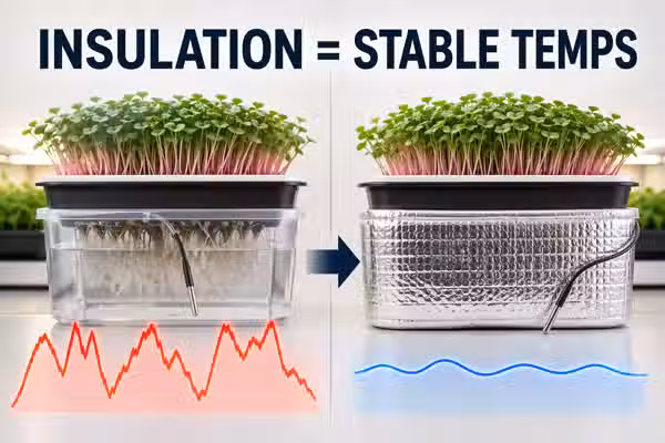 Air temperature at root level vs canopy level in a hydroponic tower: how the gap changes through the day in Bangkok