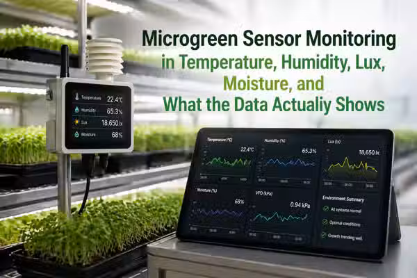 Microgreen sensor monitoring in Bangkok: temperature, humidity, lux, moisture, and what the data actually shows