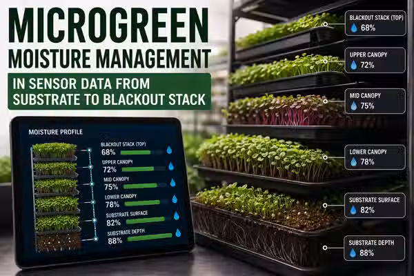 Microgreen moisture management in Bangkok: sensor data from substrate to blackout stack