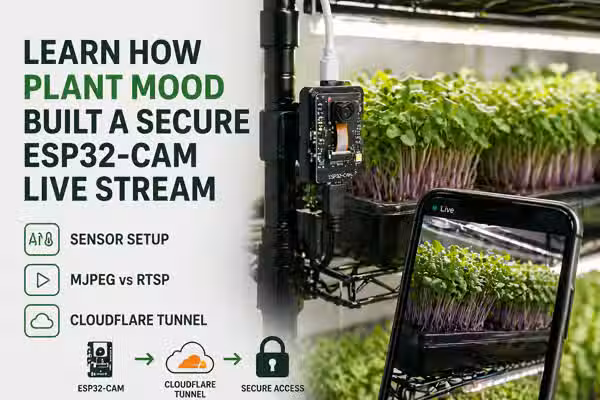 How Plant Mood live-streams its microgreen rack with an ESP32-CAM and keeps it secure