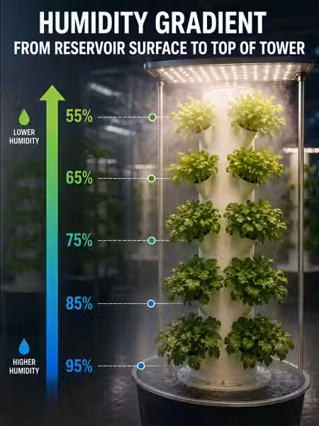 Humidity gradient in a hydroponic tower: what AHT20 readings at four heights actually show