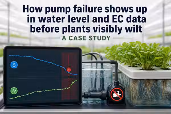 How pump failure shows up in water level and EC data before plants visibly wilt: a case study