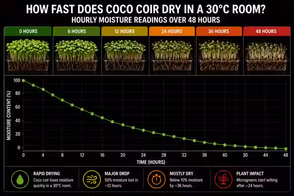 How fast does coco coir dry at 30°C: hourly moisture readings over 48 hours