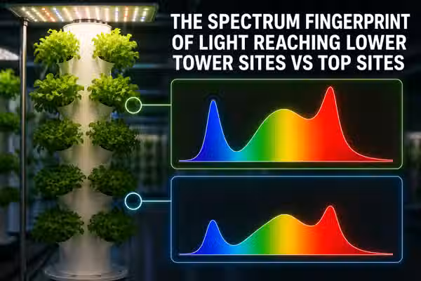AS7341 spectrum readings by row: what light actually reaches lower hydroponic tower sites