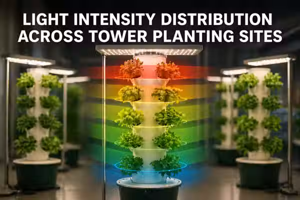 Light intensity distribution across a 5-tier hydroponic tower: BH1750 mapped at every row