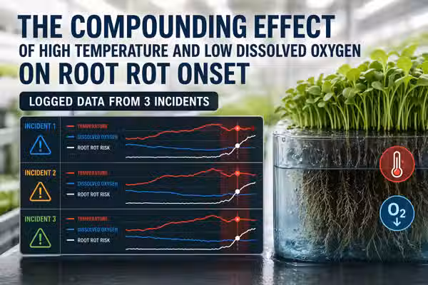 Water temperature in a reservoir on concrete in a 30°C room: daily highs, lows, and root oxygen
