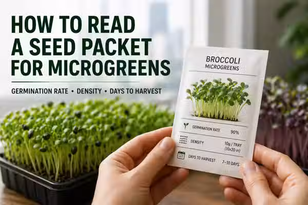 How to read a seed packet for microgreens germination rate, density, and days to harvest
