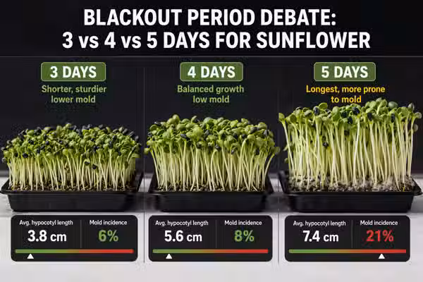 Sunflower microgreen blackout period: 3, 4, or 5 days and what the data actually shows