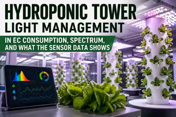 Hydroponic tower light management in Bangkok: EC consumption, spectrum, and what the sensor data shows