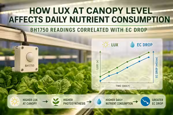 How canopy lux level affects daily nutrient consumption: BH1750 readings correlated with EC drop