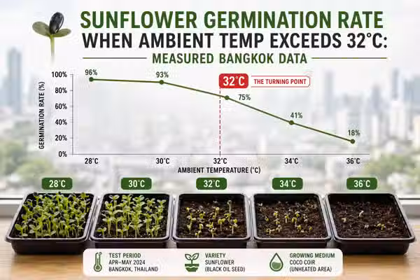 Sunflower microgreen germination rate when ambient temperature exceeds 32°C: Bangkok data