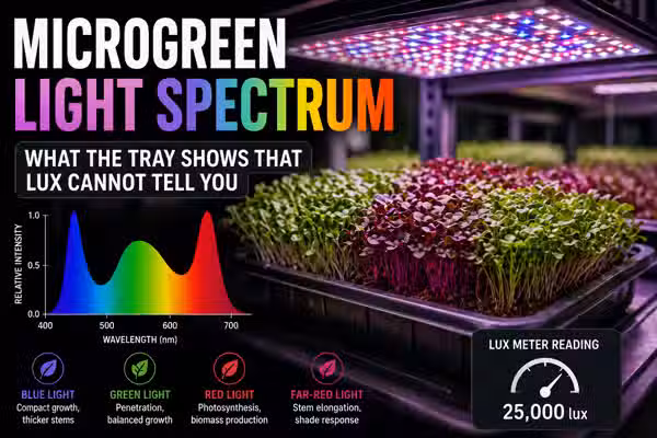 Microgreen light spectrum in Bangkok: what the tray shows that lux cannot tell you